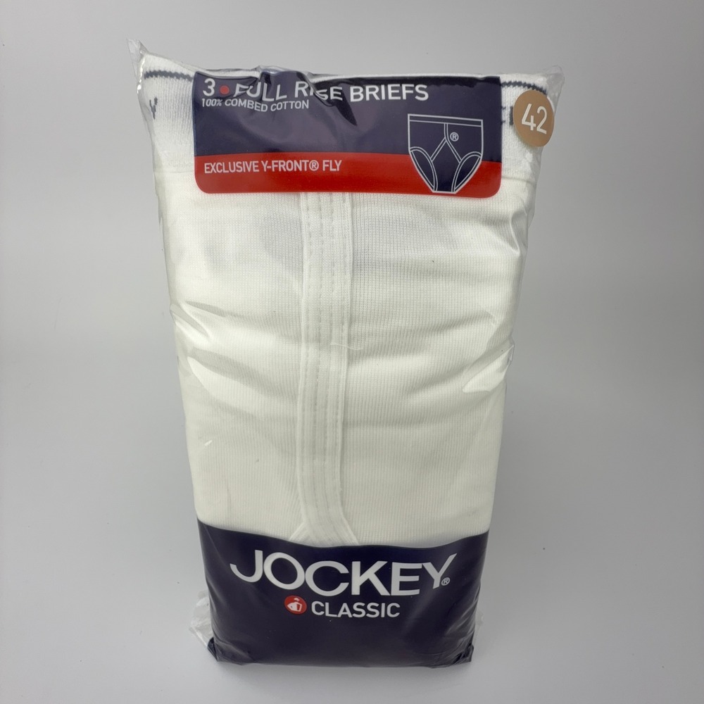 Jockey Classic Full Rise Briefs 3 Pack White Y-Front Fly Size 42 Style 9007 New